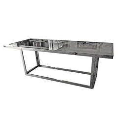 Sølv spisebord med glas plade 220x90x77cm